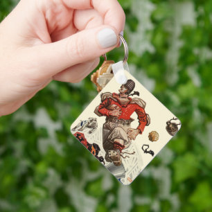 Vintage Sports Football Player and Bulldog Mascot Keychain