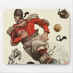 Vintage Sports Football Player and Bulldog Mascot Mouse Pad