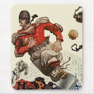 Vintage Sports Football Player and Bulldog Mascot Mouse Pad
