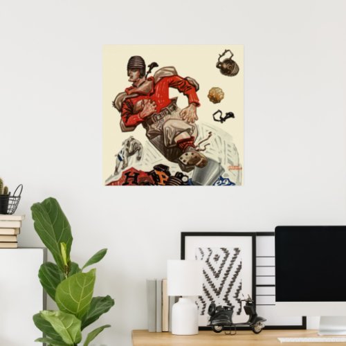 Vintage Sports Football Player and Bulldog Mascot Poster