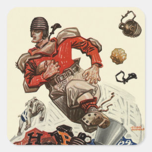 Vintage Sports Football Player and Bulldog Mascot Square Sticker