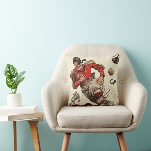 Vintage Sports Football Player and Bulldog Mascot Throw Pillow