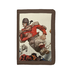 Vintage Sports Football Player and Bulldog Mascot Tri-fold Wallet