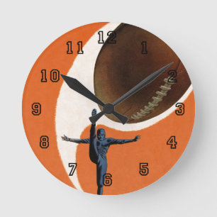 Vintage Sports, Football Player Kicking the Ball Round Clock