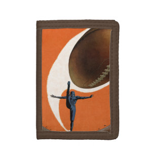 Vintage Sports, Football Player Kicking the Ball Trifold Wallet