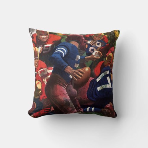 Vintage Sports Football Player Quarterback in Game Throw Pillow