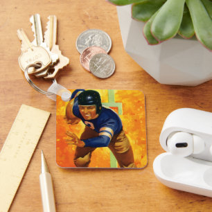 Vintage Sports Football Player Quarterback Running Keychain