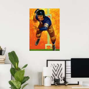 Vintage Sports Football Player Quarterback Running Poster