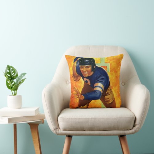 Vintage Sports Football Player Quarterback Running Throw Pillow