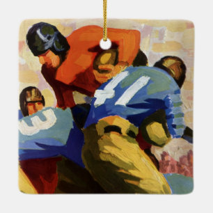 Vintage Sports, Football Players in a Game Ceramic Ornament
