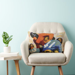 Vintage Sports, Football Players in a Game Lumbar Pillow