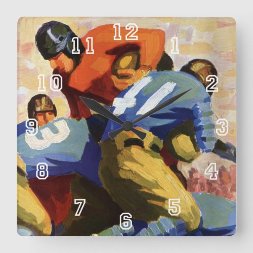 Vintage Sports Football Players in a Game Square Wall Clock