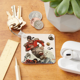 Vintage Sports Football Quarterback Player Running Keychain
