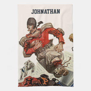 Vintage Sports Football Quarterback Player Running Kitchen Towel