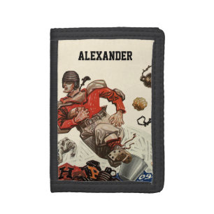 Vintage Sports Football Quarterback Player Running Tri-fold Wallet