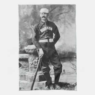 Vintage Sports Photo, Boston Baseball Player Kitchen Towel