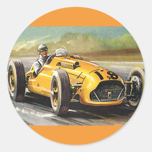 Vintage Sports Racing Yellow Race Car Racer Classic Round Sticker