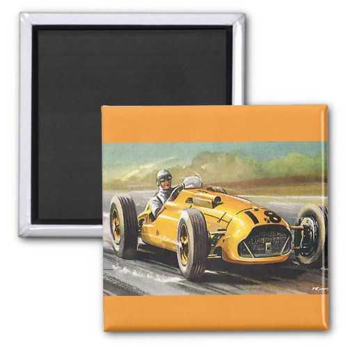 Vintage Sports Racing Yellow Race Car Racer Magnet