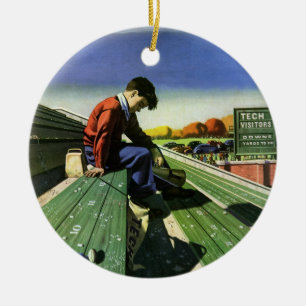 Vintage Sports, Sad Football Fan with Megaphone Ceramic Ornament