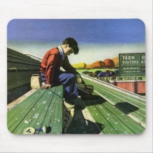 Vintage Sports, Sad Football Fan with Megaphone Mouse Pad