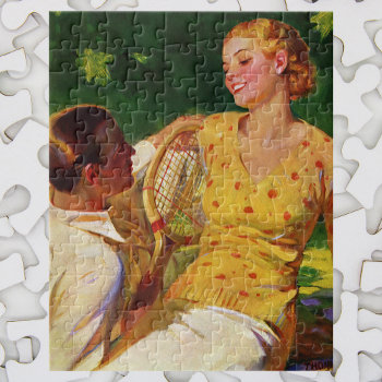 Vintage Sports Tennis  Love And Romance Jigsaw Puzzle by YesterdayCafe at Zazzle