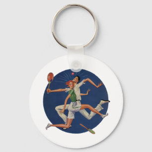 Vintage Sports, Tennis Players Crash with Rackets Keychain