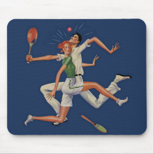 Vintage Sports, Tennis Players Crash with Rackets Mouse Pad