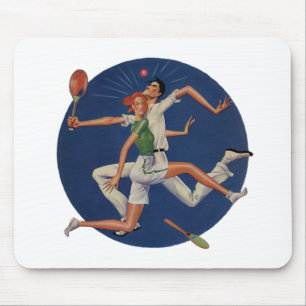 Vintage Sports, Tennis Players Crash with Rackets Mouse Pad