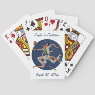 Vintage Sports, Tennis Players Crash with Rackets Poker Cards