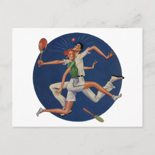 Vintage Sports, Tennis Players Crash with Rackets Postcard
