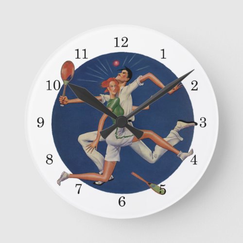 Vintage Sports Tennis Players Crash with Rackets Round Clock