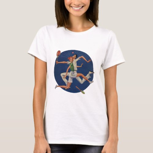 Vintage Sports Tennis Players Crash with Rackets T_Shirt