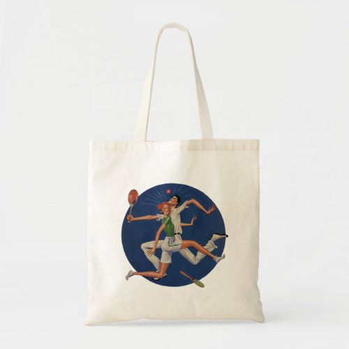 Vintage Sports Tennis Players Crash with Rackets Tote Bag