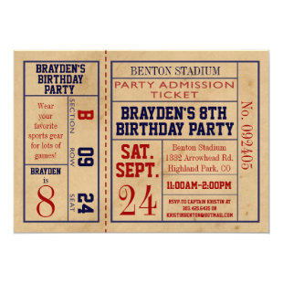Vintage Sports Ticket Birthday Invite - Baseball