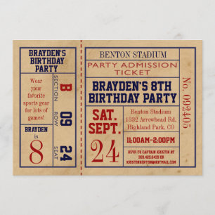 Vintage Sports Ticket Birthday Invite - Hockey