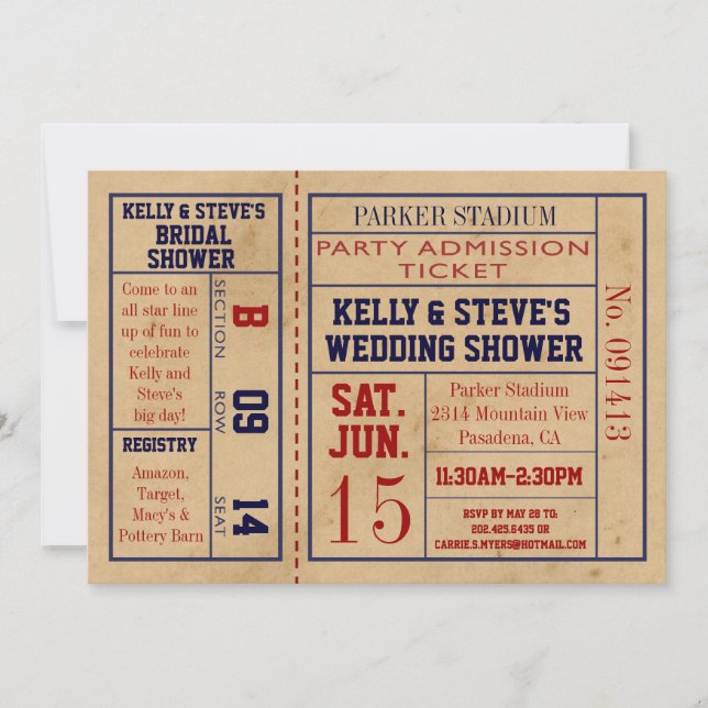 Vintage Sports Ticket Bridal Shower Invite - Bball (Front)