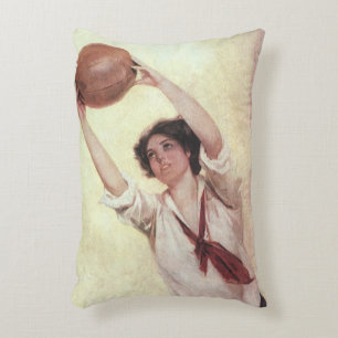 Vintage Sports, Woman Basketball Player with Ball Accent Pillow