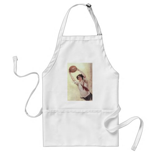 Vintage Sports Woman Basketball Player with Ball Adult Apron