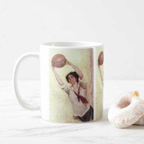 Vintage Sports Woman Basketball Player with Ball Coffee Mug