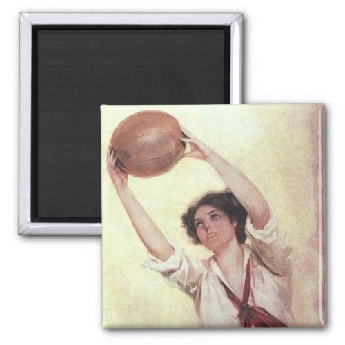 Vintage Sports Woman Basketball Player with Ball Magnet