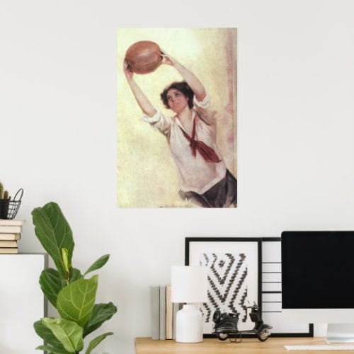 Vintage Sports Woman Basketball Player with Ball Poster