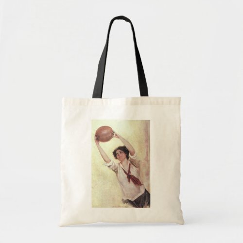 Vintage Sports Woman Basketball Player with Ball Tote Bag