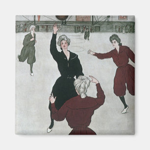 Vintage Sports, Women's Basketball Players in Game Magnet
