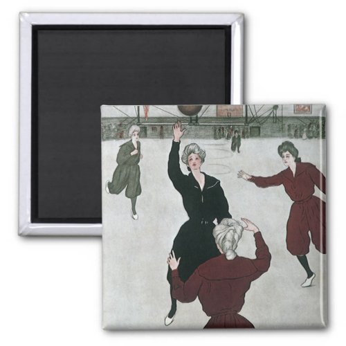 Vintage Sports Womens Basketball Players in Game Magnet