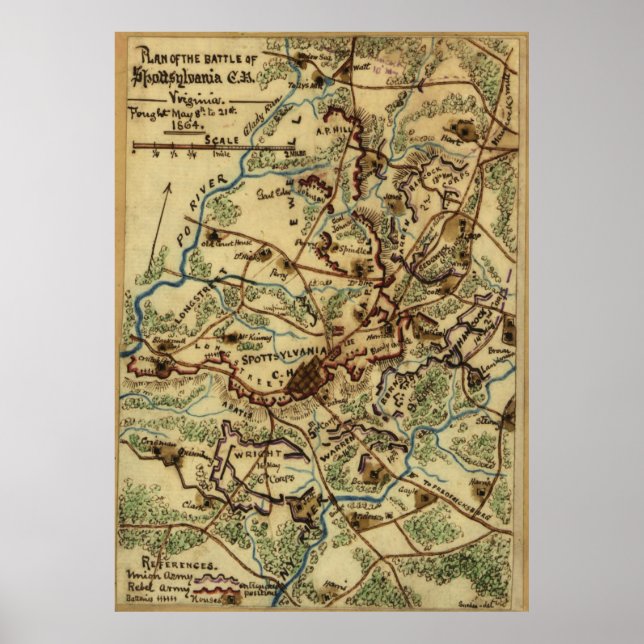 Vintage Spotsylvania Virginia Civil War Map (1865) Poster (Front)