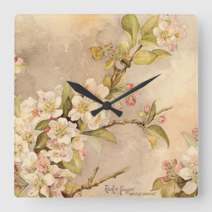 Vintage Spring Blossoms Square Wall Clock
