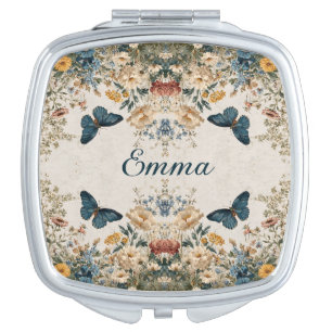Vintage Spring Butterfly Floral Garden Compact Mirror
