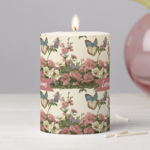 Vintage Spring Butterfly Floral Garden for Couple Pillar Candle