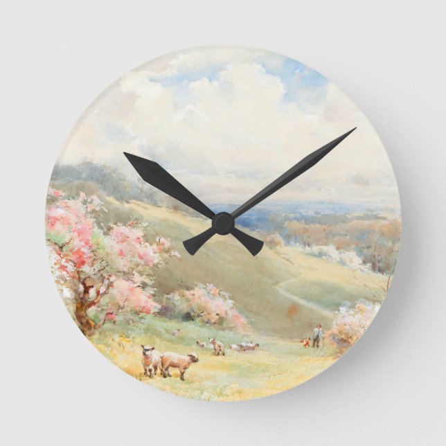 Vintage Spring by Joseph Rubens Powell Round Clock (Front)