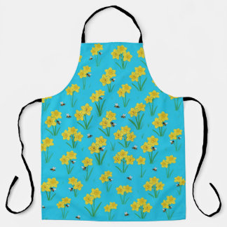 Vintage Spring Daffodils & Bumblebees Floral Apron
